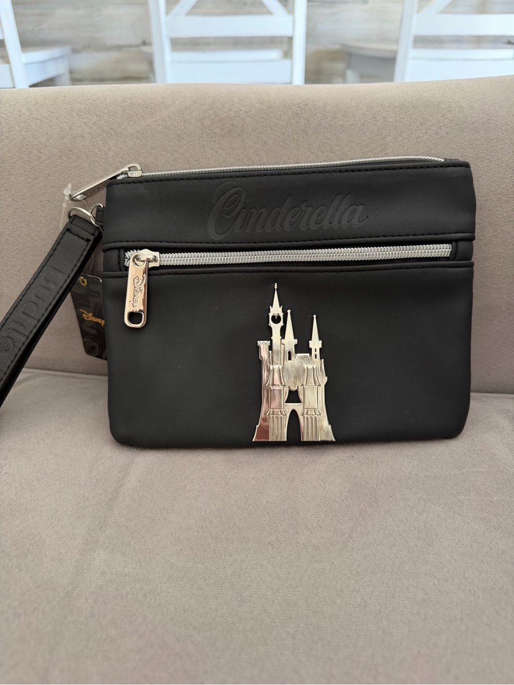 Disney Cinderella Black Wristlet Clutch with Silver Castle Accent Buckle Down